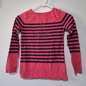 Nautica Girls Pink and Navy Striped Long Sleeve Tee Size M 10/12